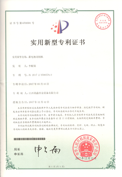 China Jiangxi Mingxin Metallurgy Equipment Co., Ltd. certification